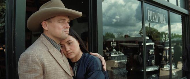 USA. Lily Gladstone and Leonardo DiCaprio in the (C)Paramount Pictures new film : Killers of the Flower Moon (2023). Plot: Members of the Osage tribe in the United States are murdered under mysterious circumstances in the 1920s, sparking a major F.B.I.