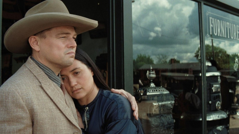 USA. Lily Gladstone and Leonardo DiCaprio in the (C)Paramount Pictures new film : Killers of the Flower Moon (2023). Plot: Members of the Osage tribe in the United States are murdered under mysterious circumstances in the 1920s, sparking a major F.B.I.