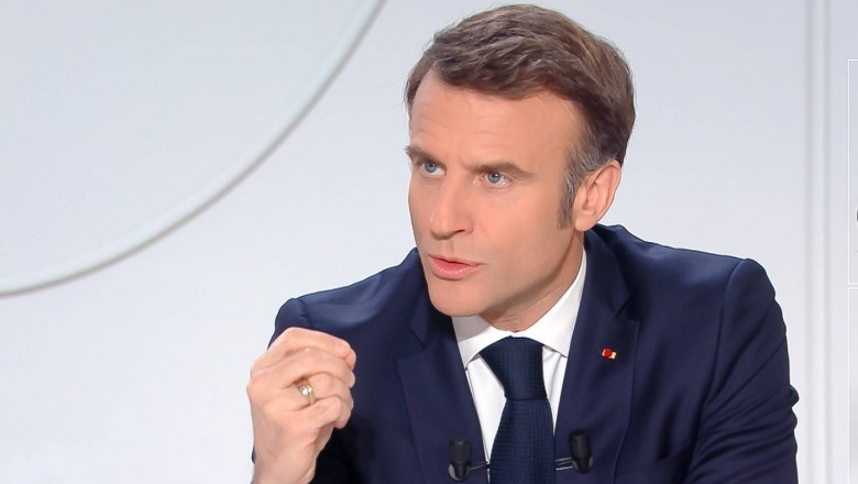 Paris: Macron gestures during an interview on the french TV France 2