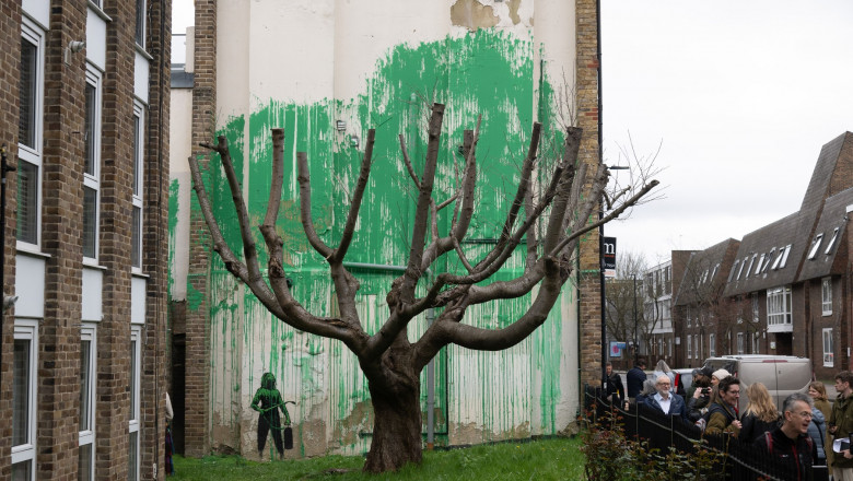 New Banksy Art Mural in Finsbury Park, London, UK - 18 Mar 2024