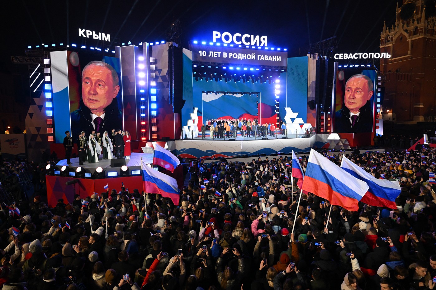 Putin, discurs în Piața Roșie de la Moscova. Dictatorul rus sărbătorește victoria în alegeri și 10 ani de la anexarea Crimeei 