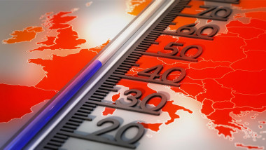 Thermometer on temperature map of Europe