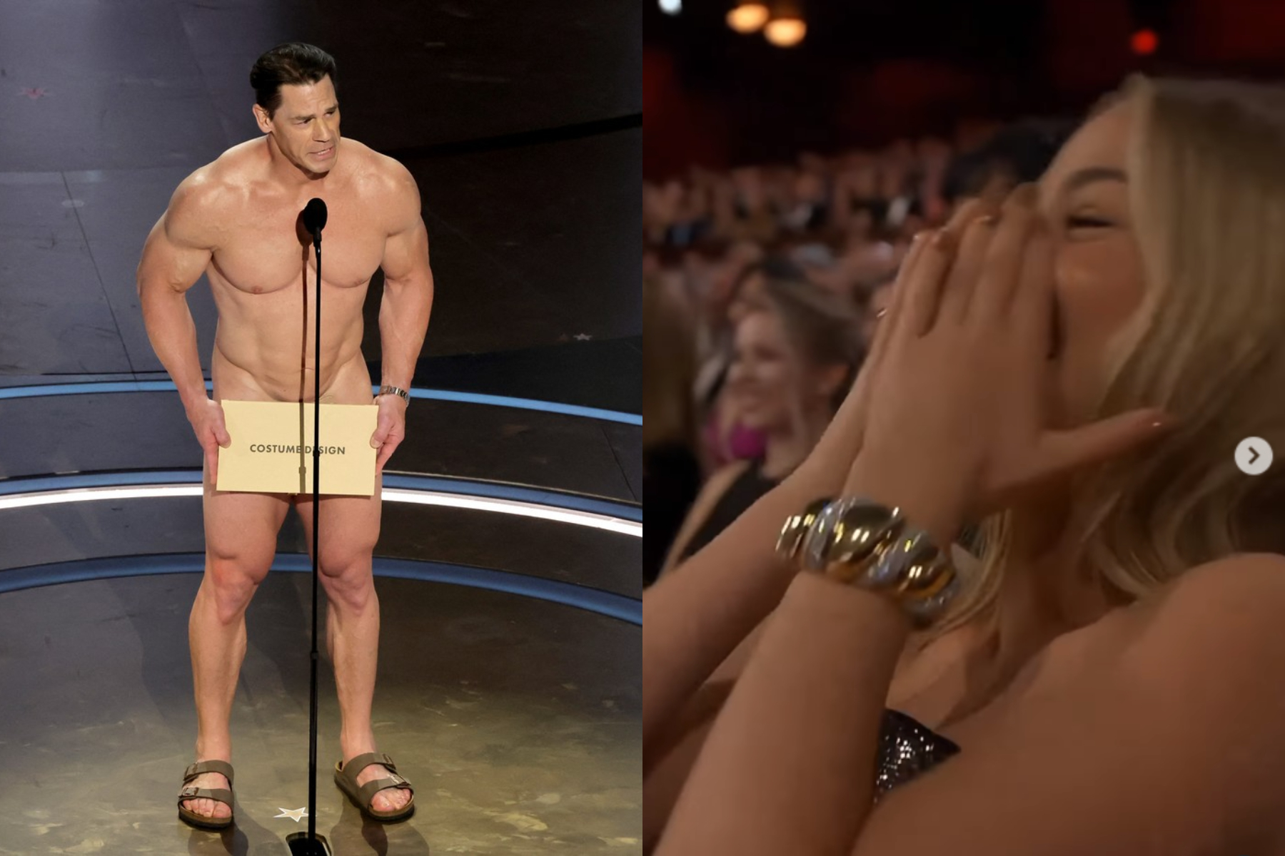 Reacția virală a lui Margot Robbie în momentul în care John Cena a apărut complet dezbrăcat pe scena de la Oscar 2024