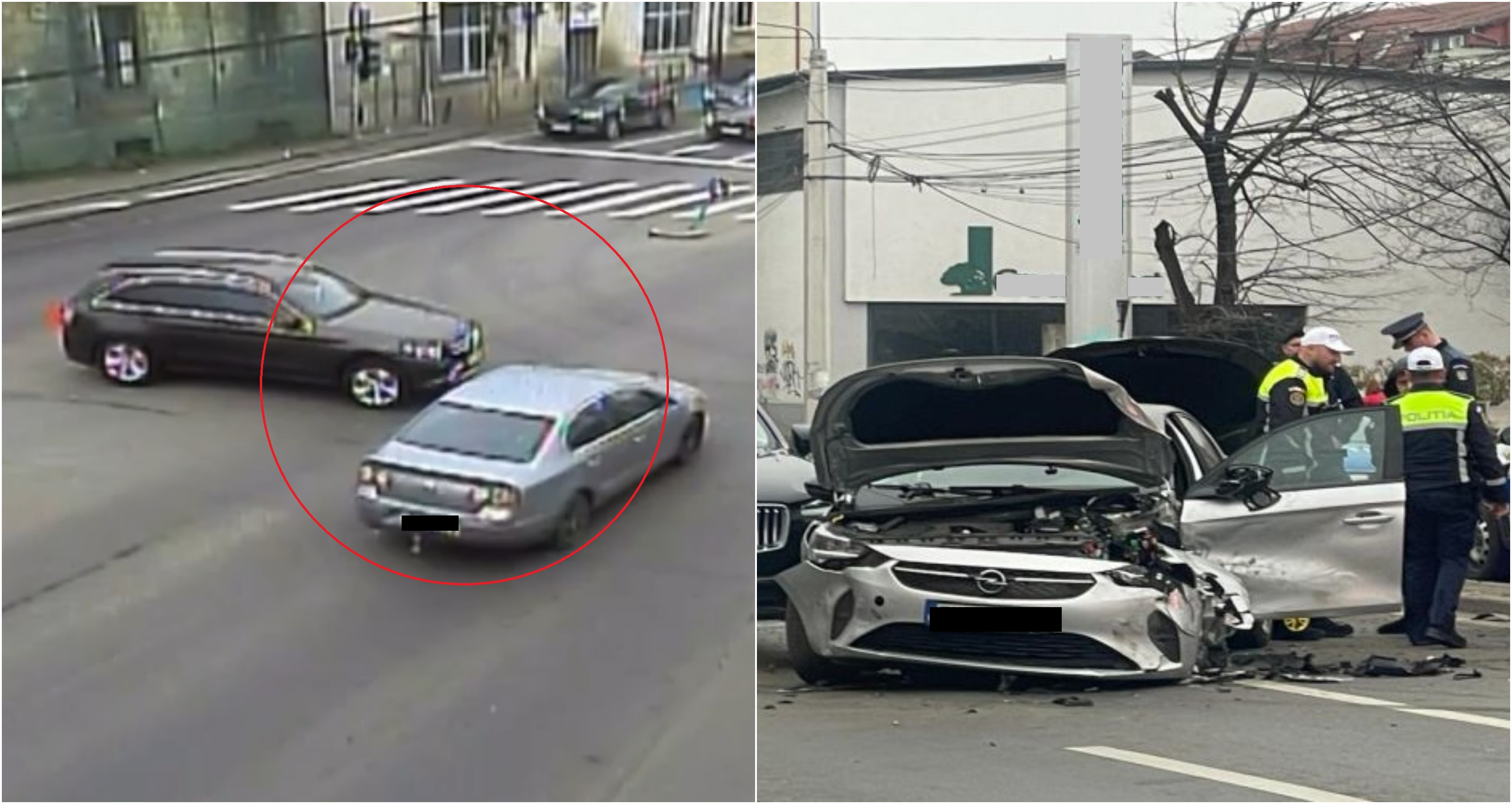 Momentul în care 5 mașini s-au ciocnit într-o intersecție din Timișoara. O șoferiță care aștepta la semafor a fost rănită în accident
