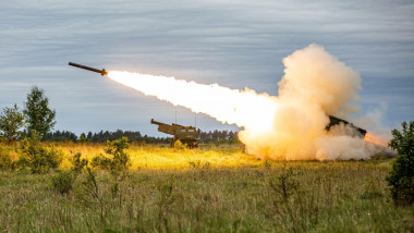 U.S. Soldiers assigned to the 1st Battalion, 14th Field Artillery Regiment, 41st Field Artillery Brigade, V corps, engage targets with a pair of high mobility artillery rocket systems (HIMARS) during Exercise Griffin Shock 23 live fire event in Bemowo Pis