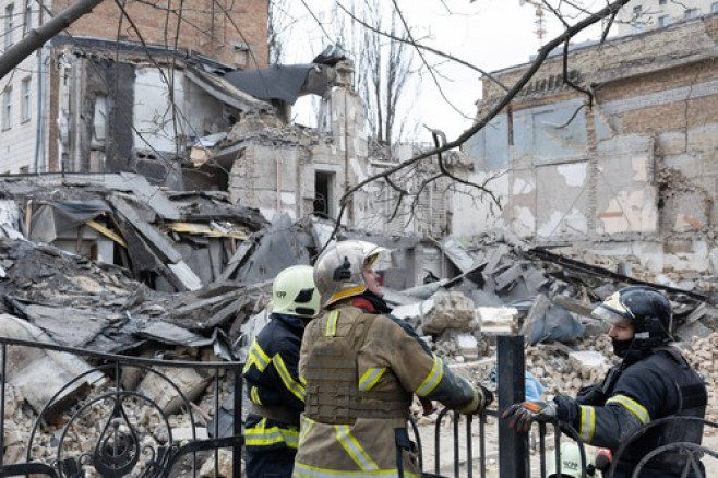 At least nine people injured following morning rocket attack on Kyiv, Ukraine - 25 Mar 2024