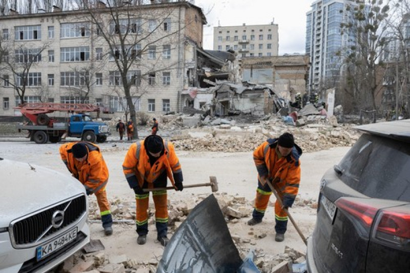 At least nine people injured following morning rocket attack on Kyiv, Ukraine - 25 Mar 2024