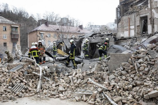 At least nine people injured following morning rocket attack on Kyiv, Ukraine - 25 Mar 2024