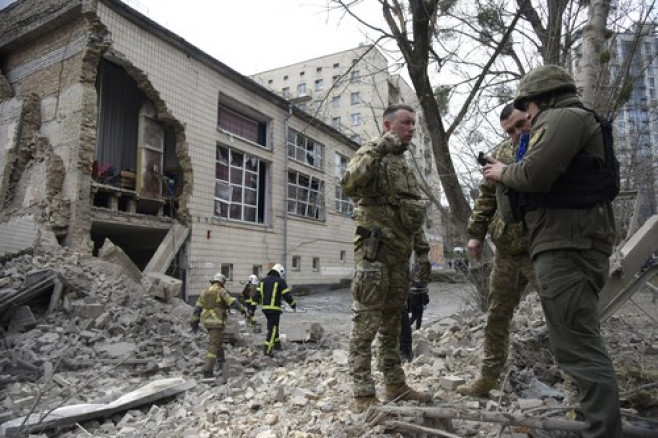 Russian ballistic missile attack on Kyiv, Ukraine - 25 Mar 2024