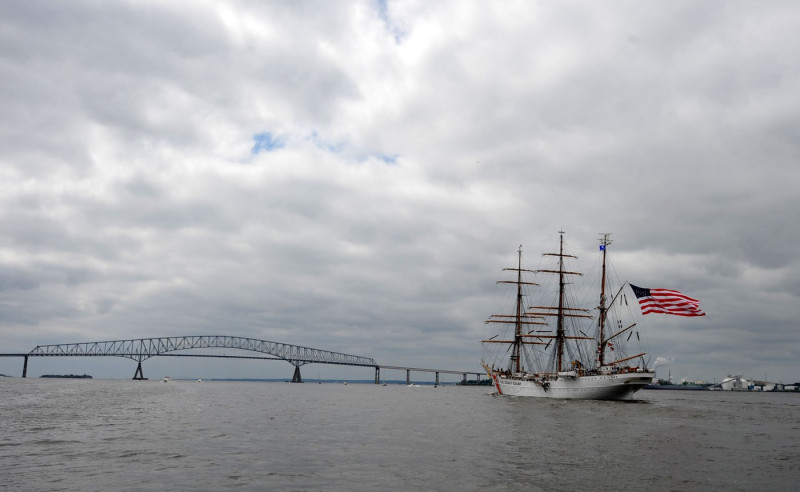 Coast Guard Cutter Eagle departs Baltimore's Inner Harbor