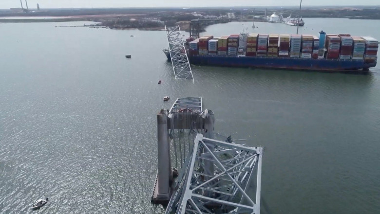 Baltimore bridge collapses after being hit by cargo ship, USA - 27 Mar 2024