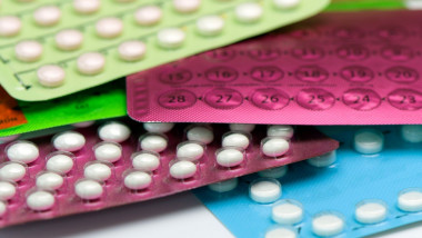 Stack of contraceptive pill strip with a taking guide marks.
