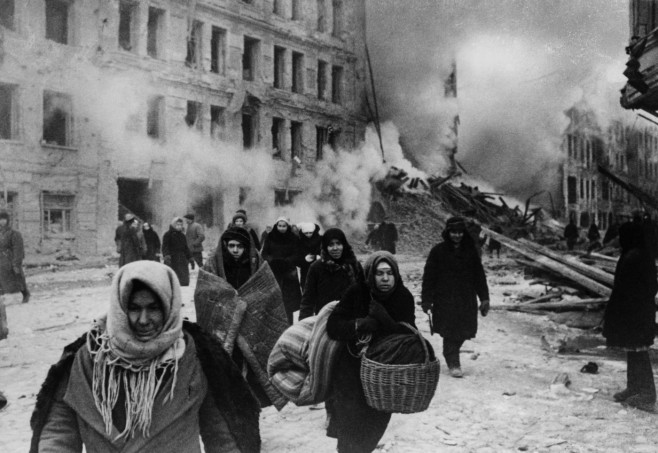 People of Leningrad after a bomb attack
