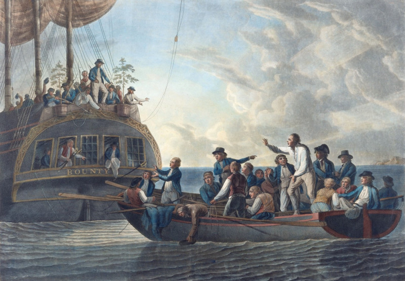 Mutiny on the Bounty / Aquatint engraving by Robert Dodd, 1790