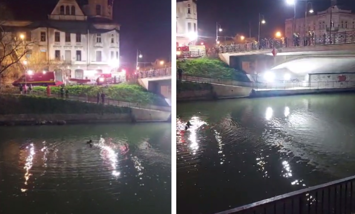 Pompierii caută o persoană care ar fi căzut în râul Bega. Pe mal s-au găsit o geantă şi doi câini care lătrau spre apă