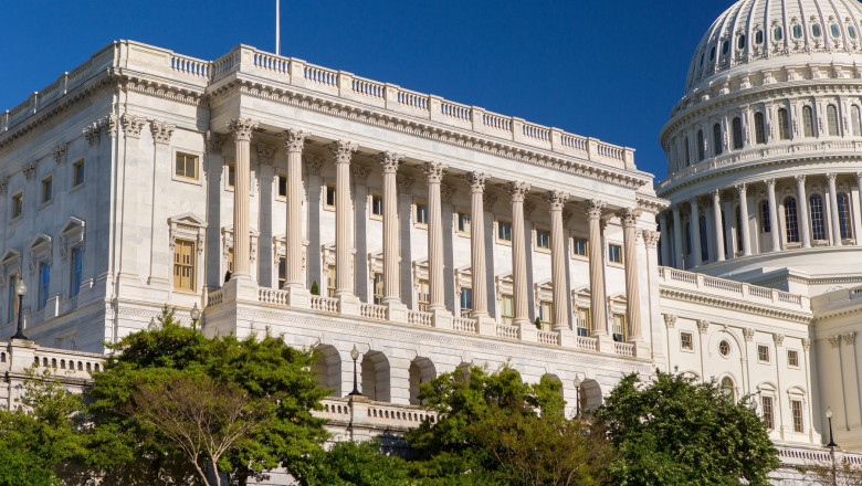 WASHINGTON, DC, USA - United States Senate, and U.S. Captol dome, on Capitol Hill.