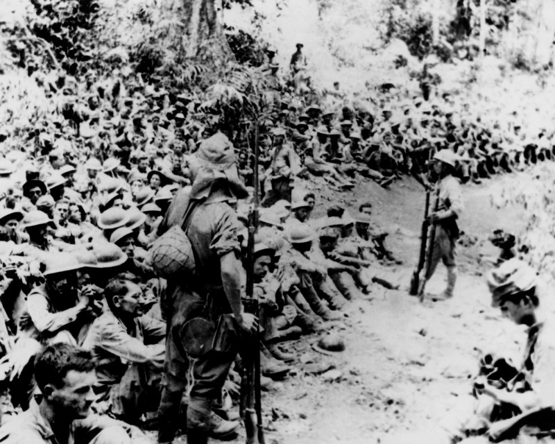 WW2: Republic of the Philippines. A view of American and Filipino prisoners of the Japanese on the ''march of death'' from Bataan to Cabantuan prison camp.