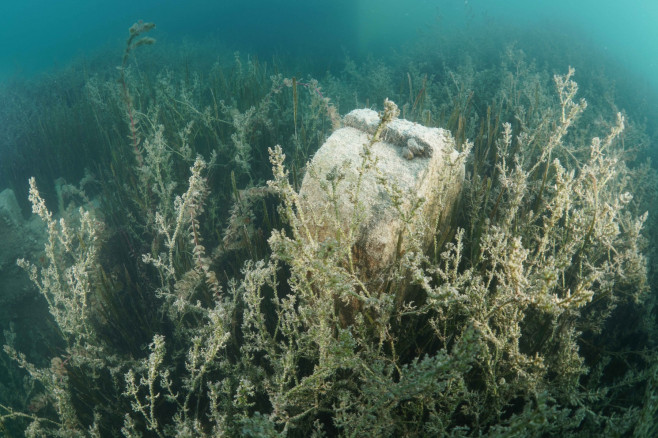 Partially submerged Old Halfeti displayed underwater in Turkiye's Sanliurfa