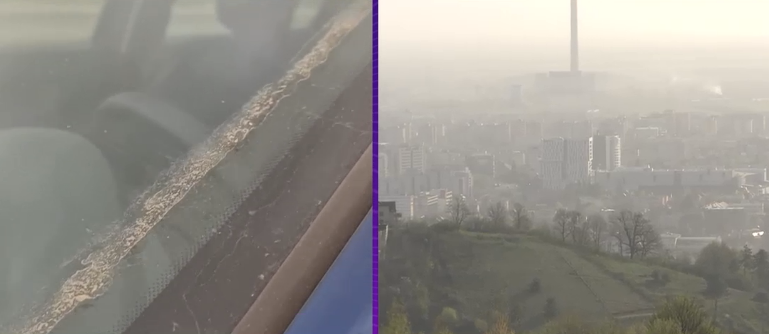 Vijelii și praf saharian. Vântul a smuls acoperișuri și a doborât copaci. Imagini din Brașov, care abia se mai vede din cauza prafului