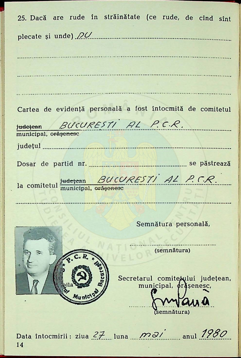 Carnet PCR Nicolae Ceausescu 14