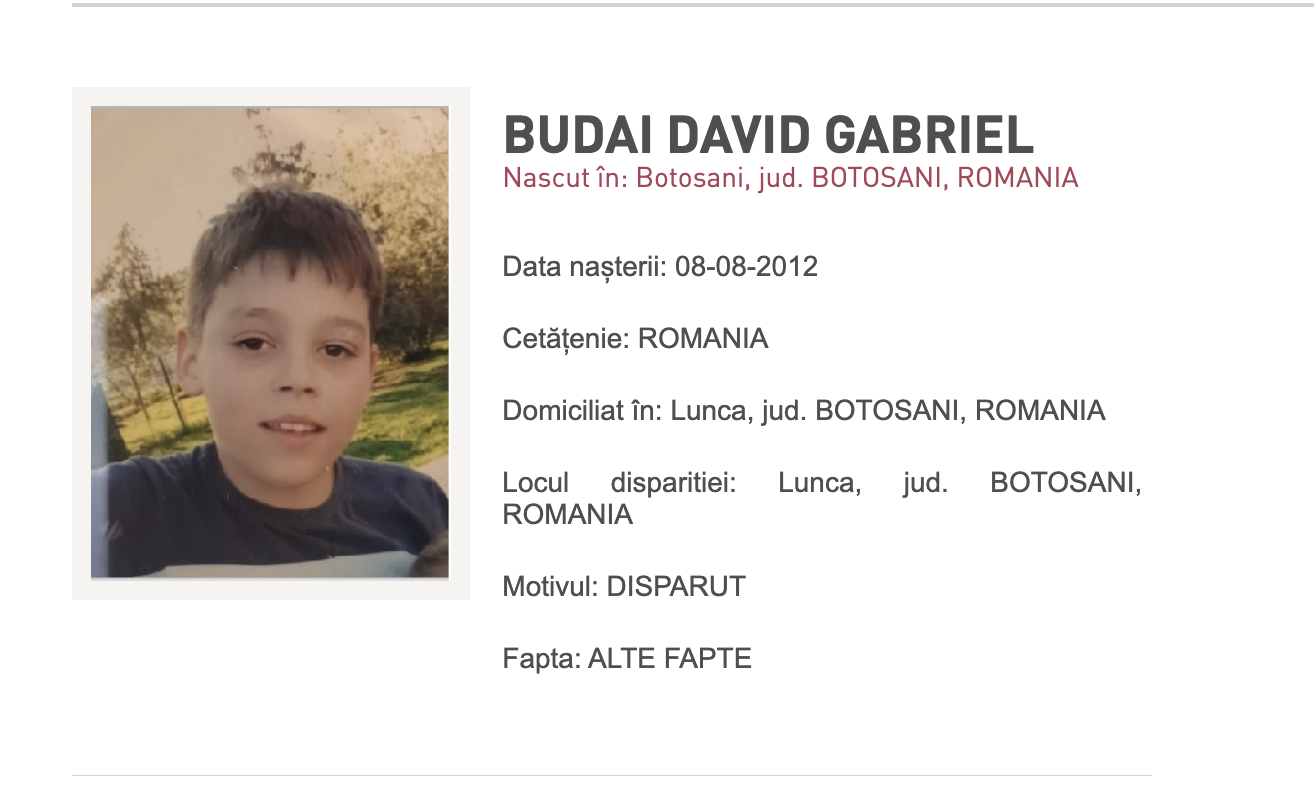 Copil de 12 ani, căutat de poliţiştii din Botoşani. Ce semnalmente are David