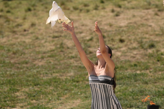 Rehearsal of the flame lighting ceremony for the Paris Olympics in Ancient Olympia