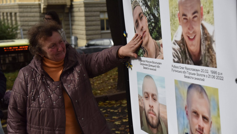 Alley of missing and captured Ukrainian soldiers in Lviv, Ukraine - 21 Oct 2023