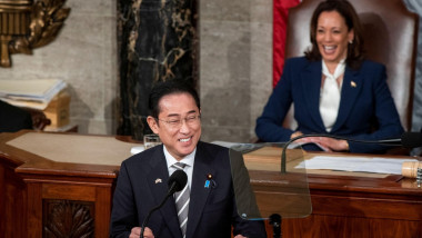 Washington, United States. 11th Apr, 2024. Prime Minister Kishida Fumio of Japan addresses a joint session of the United States Congress in the US House Chamber in the US Capitol in Washington, DC, USA on Thursday, April 11, 2024. Photo by Rod Lamkey/CNP/