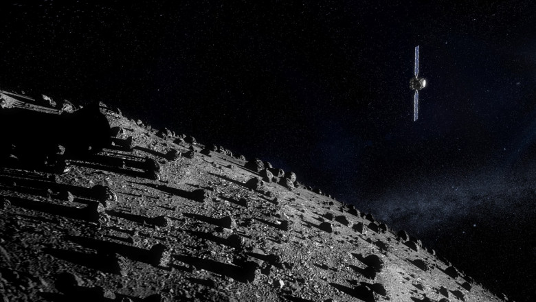 Ilustrație cu sonda Hera care se apropie de asteroidul Dimorphos
