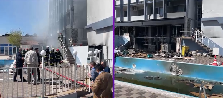 Incendiu la hotelul Parc din Mamaia din cauza unei țigări aruncate la întâmplare. Flăcările s-au extins la fațadă, demisol și parter