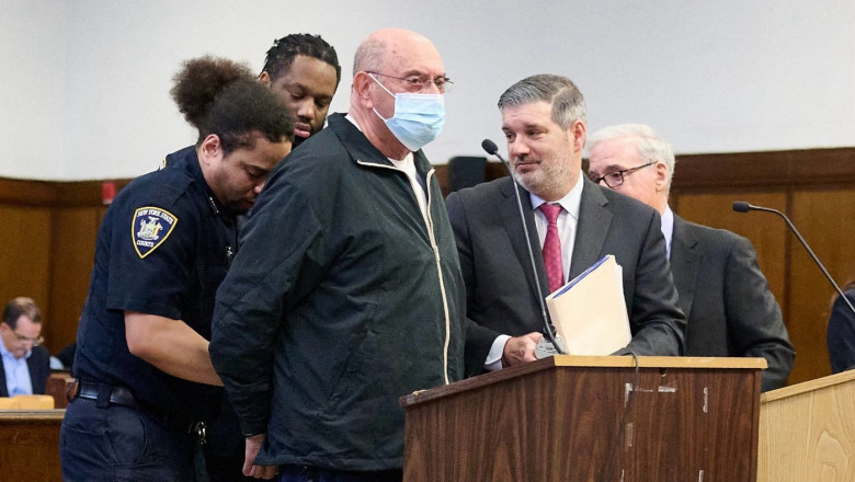 Former Trump Organization Chief Financial Officer Allen Weisselberg is handcuffed after being sentenced at Manhattan Criminal Court on April 10, 2024, in New York City