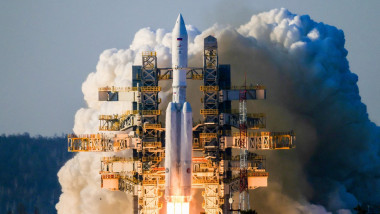 heavy-class Angara-A5 rocket blasting off from the launch pad of the Vostochny cosmodrome in the Amur region