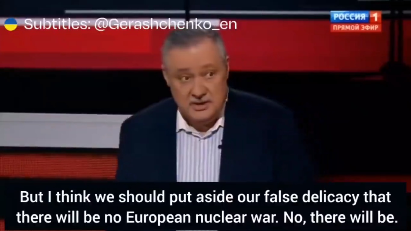 Delir după delir la televiziunea rusă: „Trebuie să-i facem pe europeni să înțeleagă că pot muri, că va fi război nuclear în Europa”