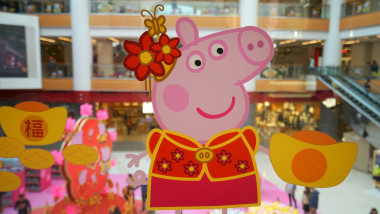 Peppa Pig welcome Chinese new year at a market in Hong Kong, China on 28 January 2019