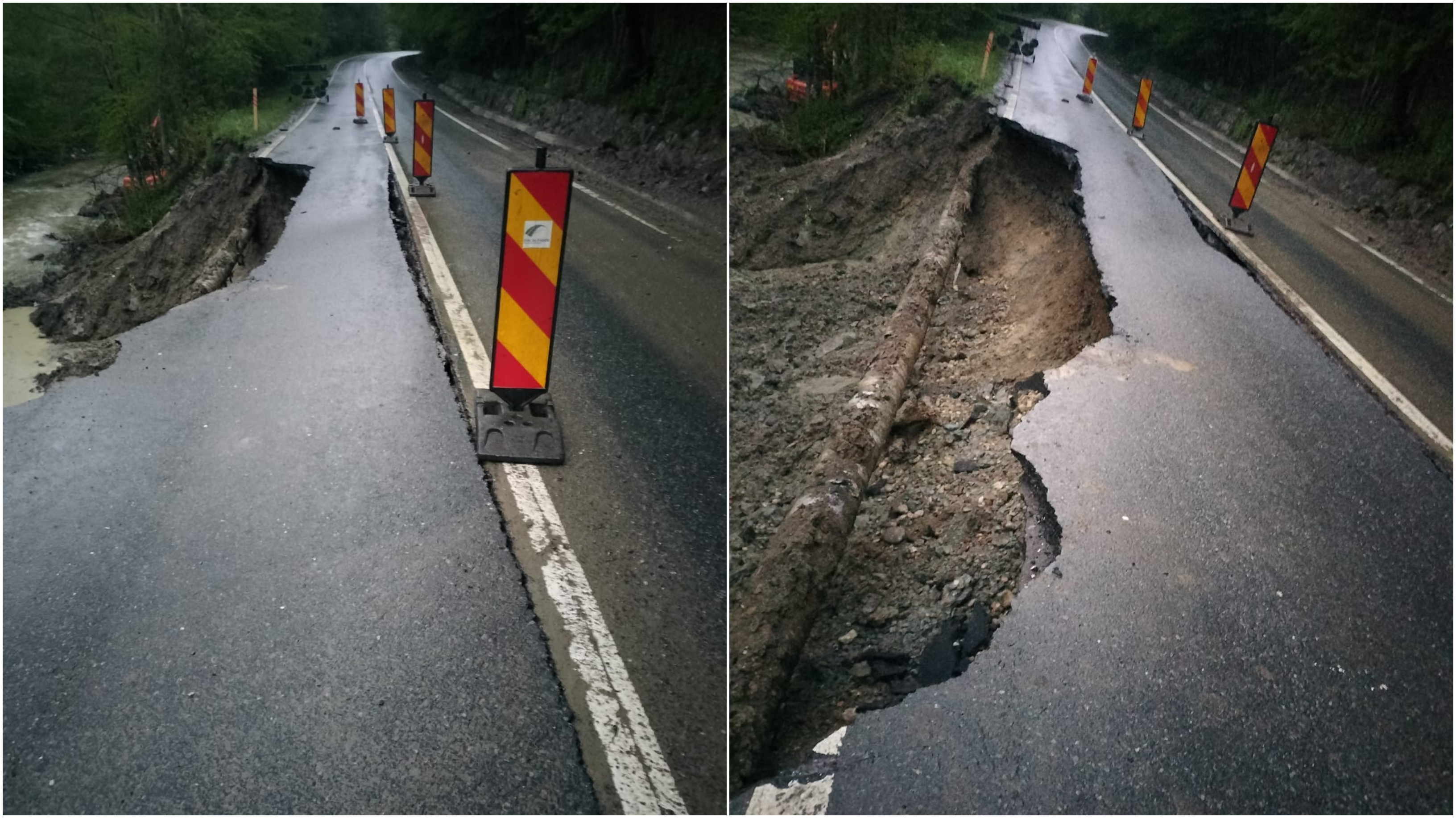 Un drum național din Apuseni s-a surpat, din cauza ploilor din ultimele zile. Se circulă alternativ, pe un singur sens