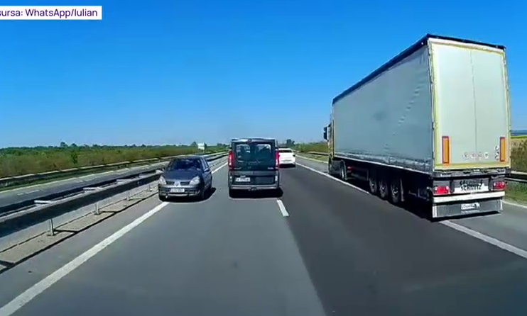La un pas de tragedie: O mașină a fost filmată pe contrasens pe A1. Un șofer a evitat impactul la limită