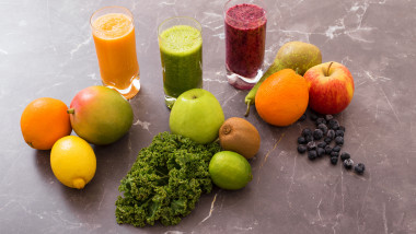 Three different smoothies with ingredients