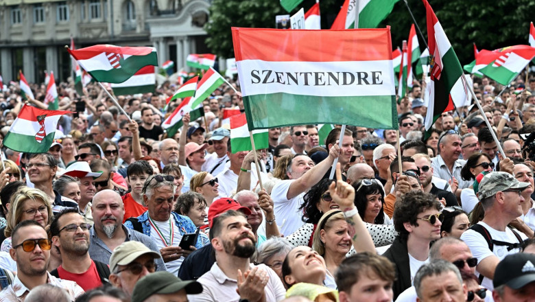 proteste ungaria cu oameni cu steguri