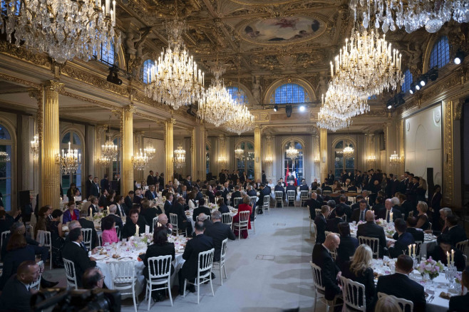 France's President Emmanuel Macron, Chinese President Xi Jinping during presentations ahead of an official state dinner, Paris - 06 May 2024