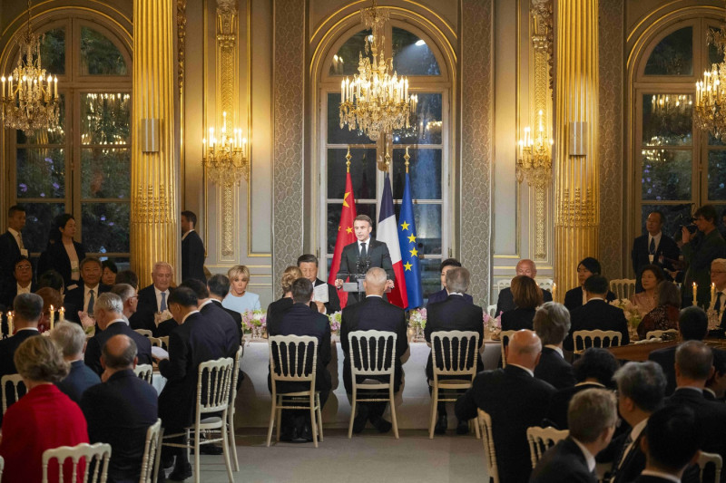 France's President Emmanuel Macron, Chinese President Xi Jinping during presentations ahead of an official state dinner - 06 May 2024