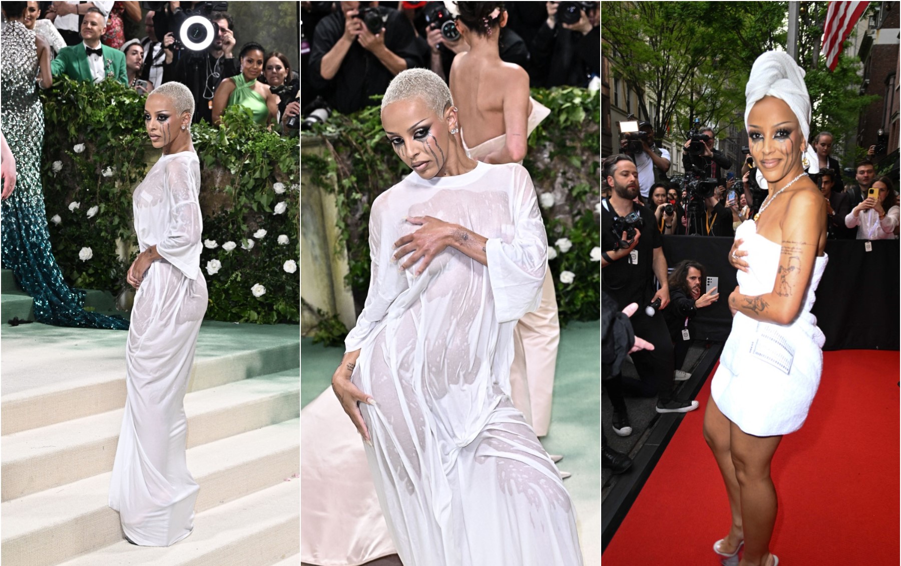 Rapperița Doja Cat a apărut îmbrăcată într-un tricou ud la cel mai luxos eveniment de modă din lume. De la hotel a plecat în prosop