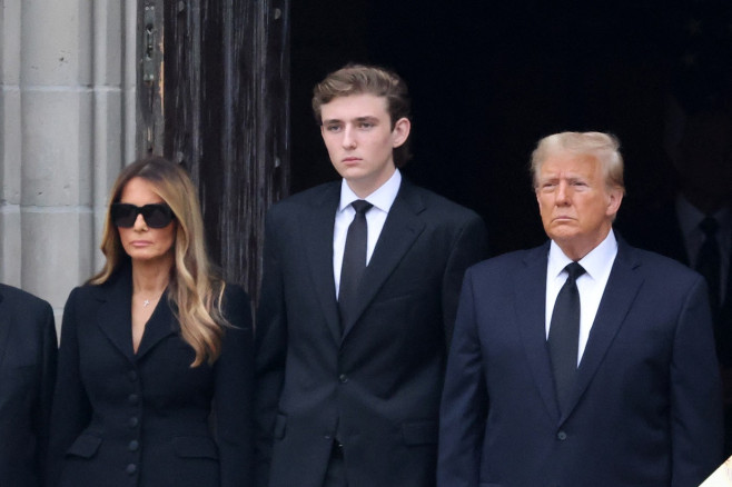 The Trump family arrives for Melania's mother Amalija Knavs' funeral at Bethesda-by-the-Sea Church in Palm Beach, FL.