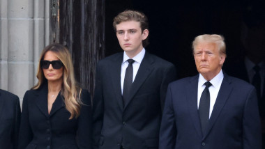 The Trump family arrives for Melania's mother Amalija Knavs' funeral at Bethesda-by-the-Sea Church in Palm Beach, FL.