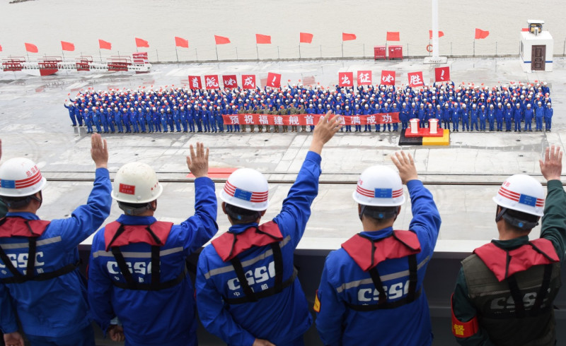 CHINA SHANGHAI AIRCRAFT CARRIER FUJIAN MAIDEN SEA TRIALS DEPARTURE (CN)