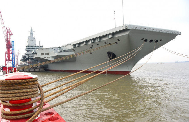 CHINA SHANGHAI AIRCRAFT CARRIER FUJIAN MAIDEN SEA TRIALS DEPARTURE (CN)