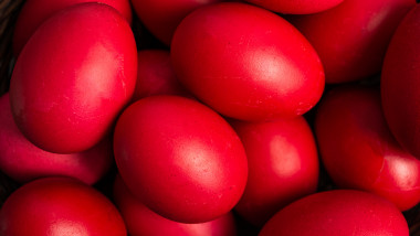 Easter eggs . Red Easter eggs on red background