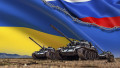 tancuri si steagul ucrainei si al rusiei