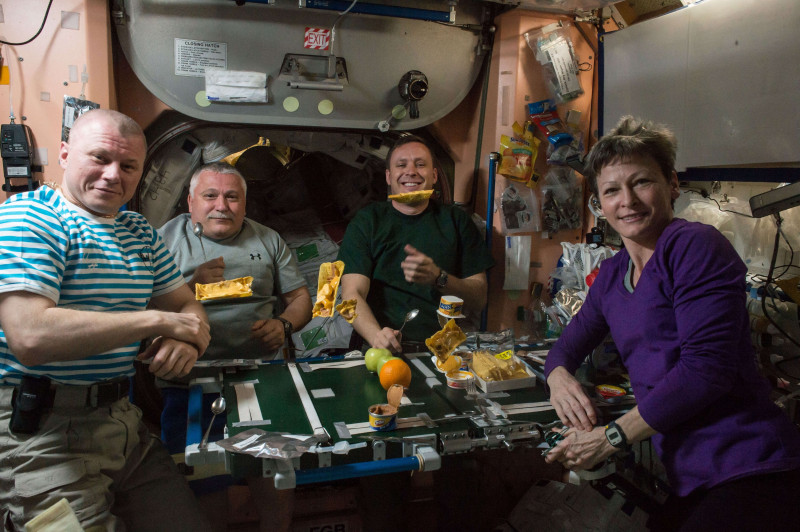 NASA Expedition 50 Astronauts Oleg Novitskiy, Fyodor Yurchikhin, Jack Fischer and Peggy Whitson aboard ISS