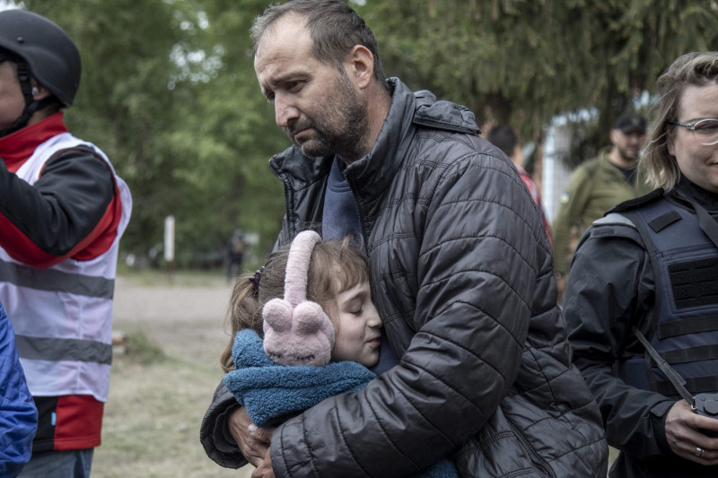 Evacuation of civilians from the Vovchansk city in Ukraine