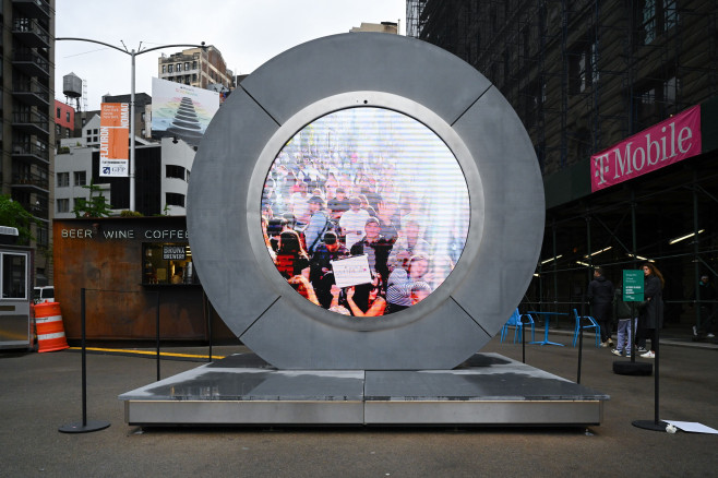 The Portal, a public technology sculpture connecting Ireland and New York, Manhattan, New York, USA - 10 May 2024